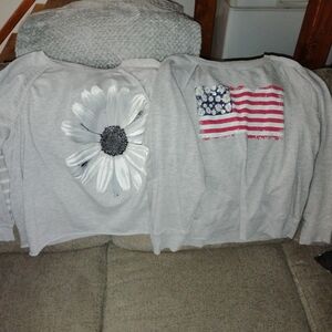 Gray Womens Sweatshirt with Flower and Flag Design